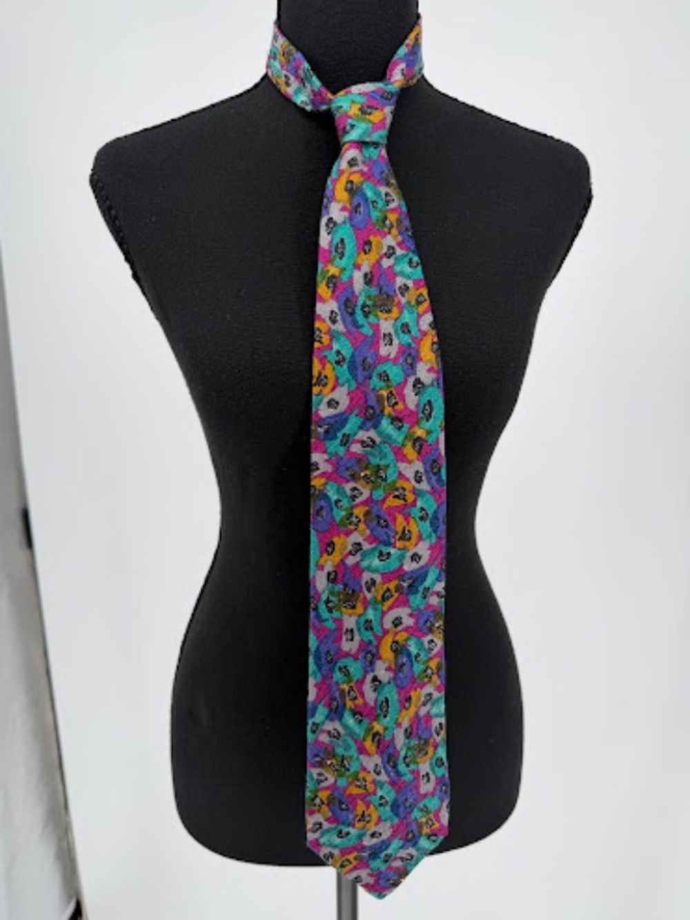 Vintage Emanuel Ungaro Paris Colorful Abstract Floral Silk Necktie